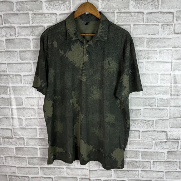 ADIDAS Forest Green Camo AOP Performance Stretch Golf Polo Mens XL - Picture 2 of 9